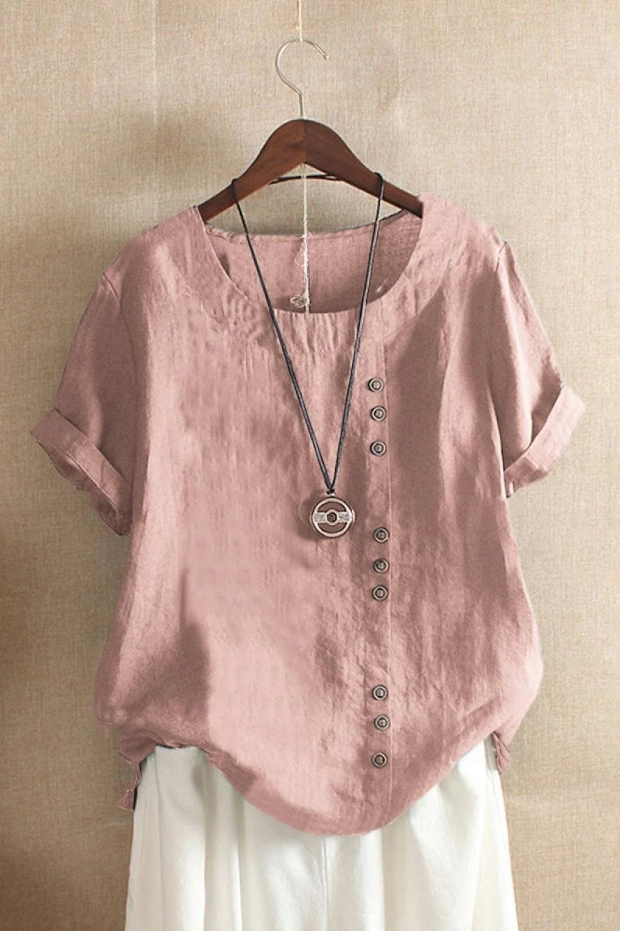 Crystal | Women’s Asymmetric Buttoned Crewneck Summer Blouse