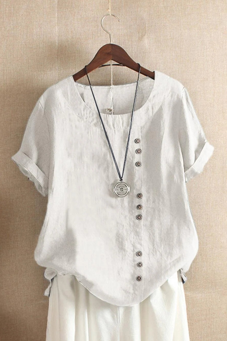 Crystal | Women’s Asymmetric Buttoned Crewneck Summer Blouse