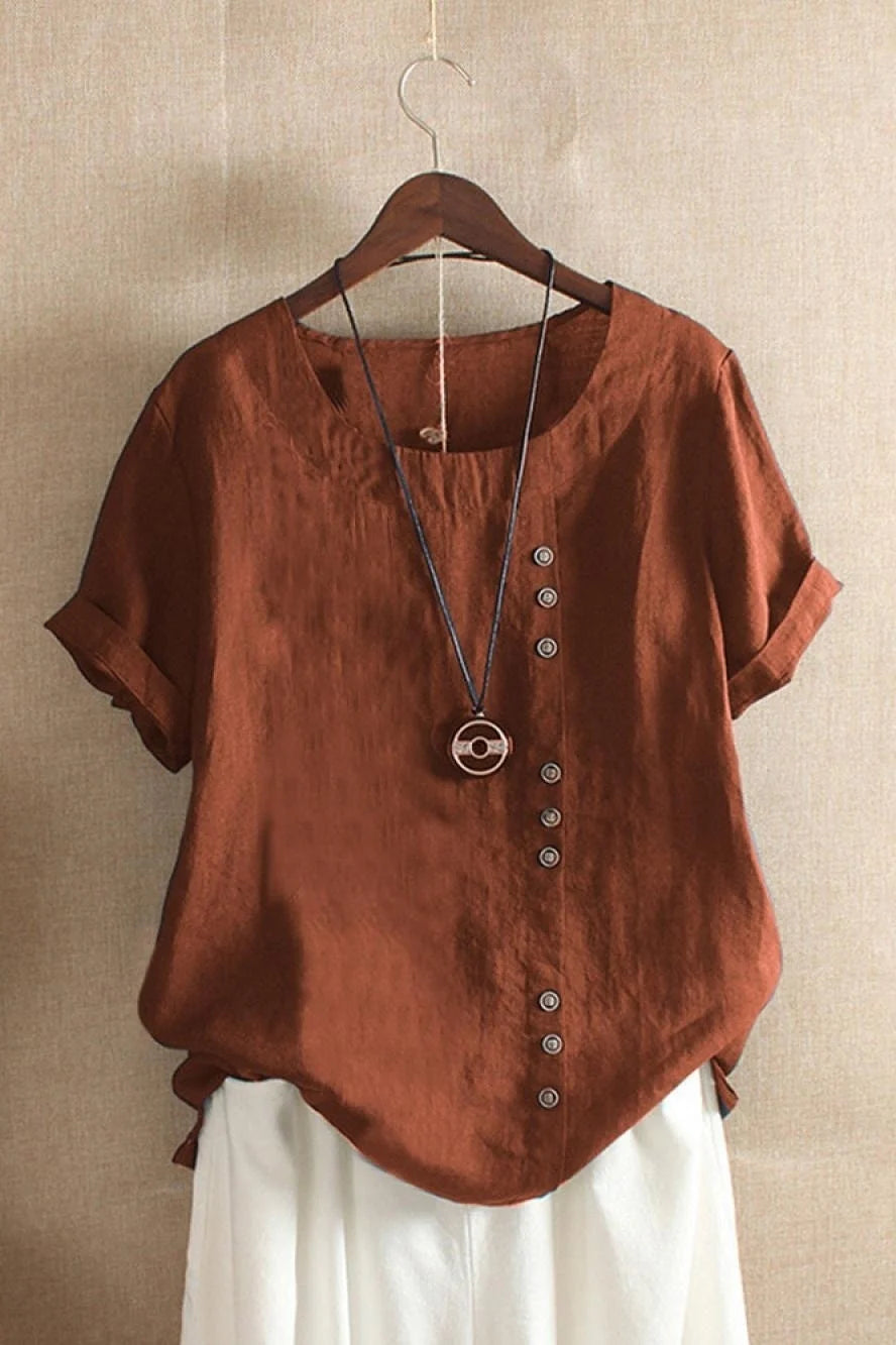 Crystal | Women’s Asymmetric Buttoned Crewneck Summer Blouse