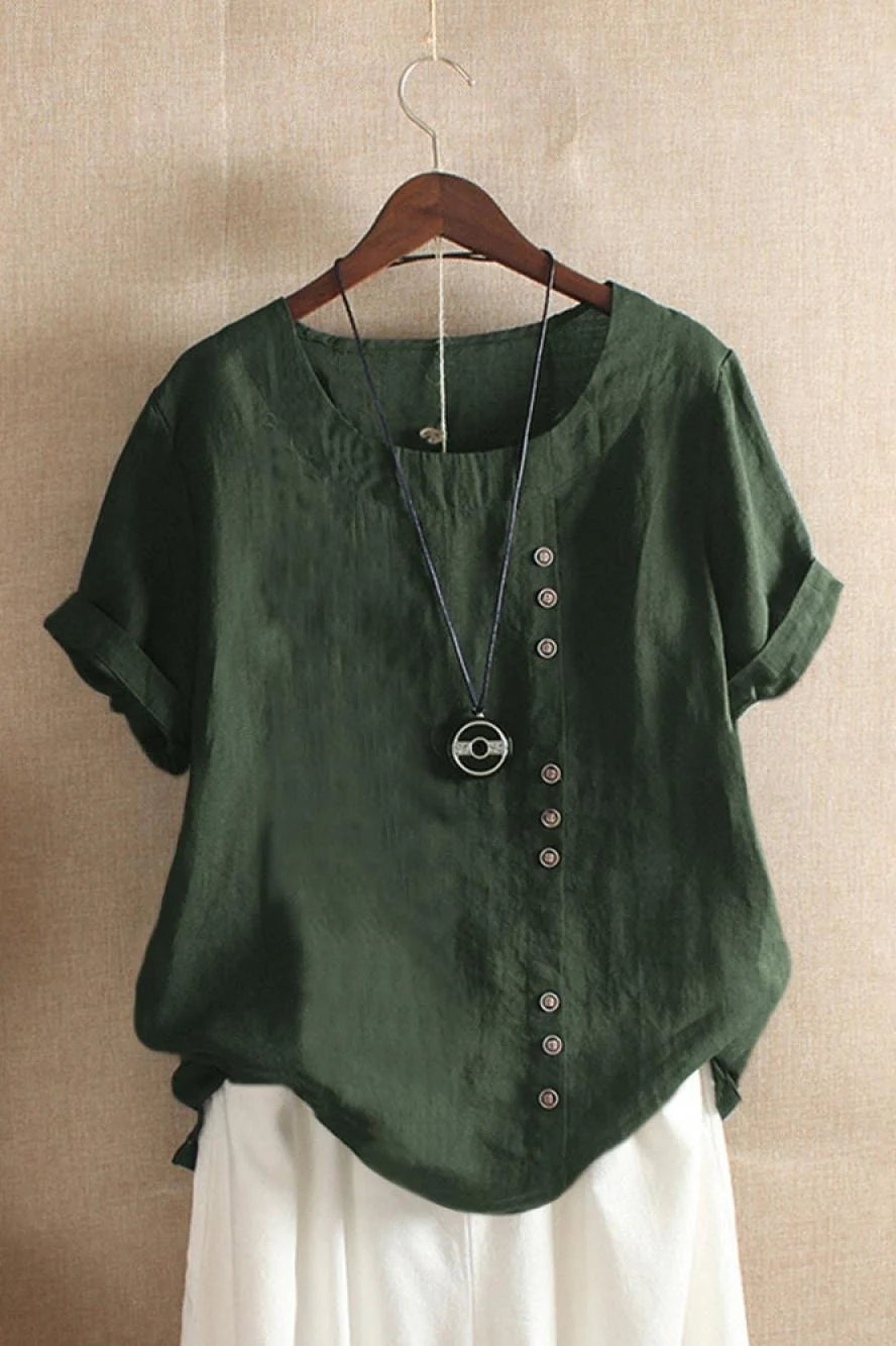 Crystal | Women’s Asymmetric Buttoned Crewneck Summer Blouse