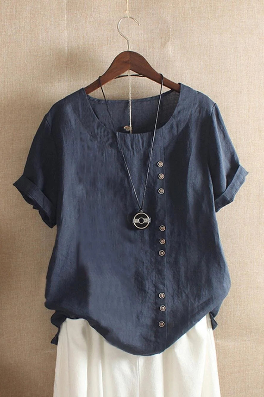 Crystal | Women’s Asymmetric Buttoned Crewneck Summer Blouse