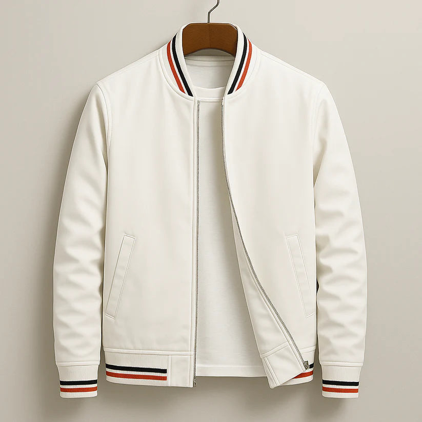 Damien | Men’s Striped Front Zip Long Sleeve Collared Jacket