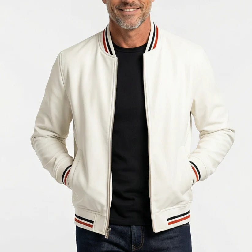 Damien | Men’s Striped Front Zip Long Sleeve Collared Jacket