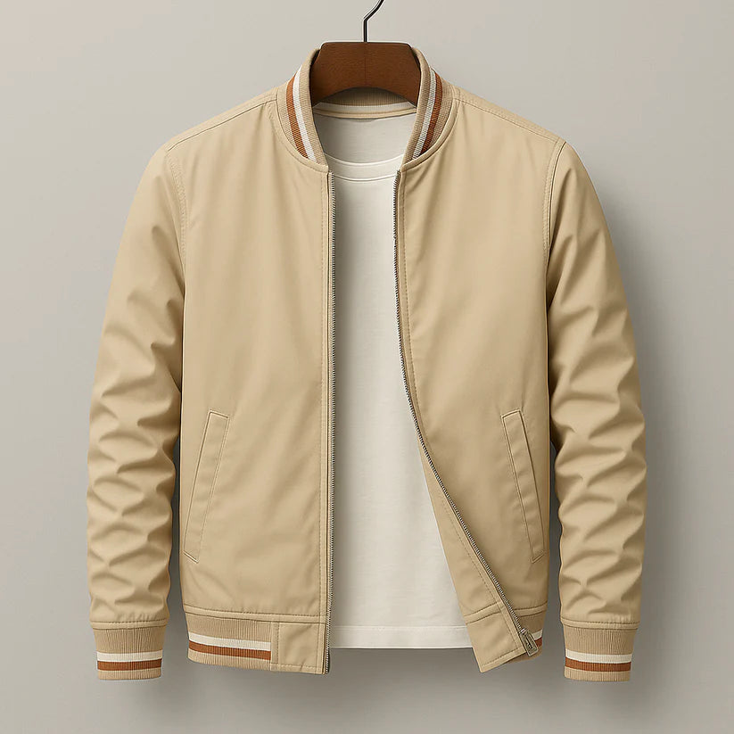 Damien | Men’s Striped Front Zip Long Sleeve Collared Jacket