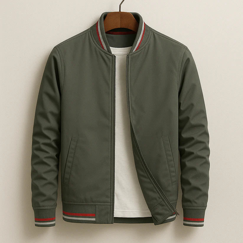 Damien | Men’s Striped Front Zip Long Sleeve Collared Jacket