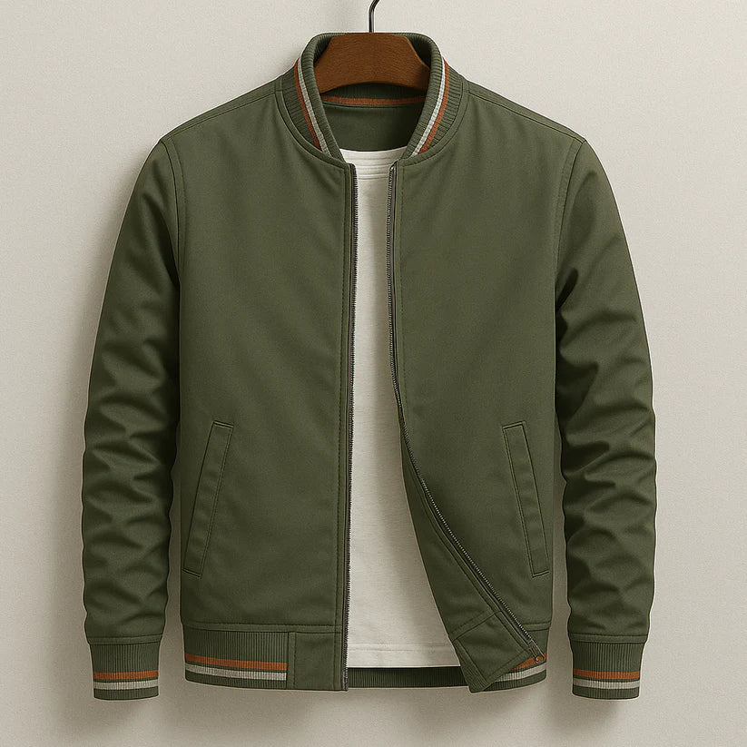 Damien | Men’s Striped Front Zip Long Sleeve Collared Jacket