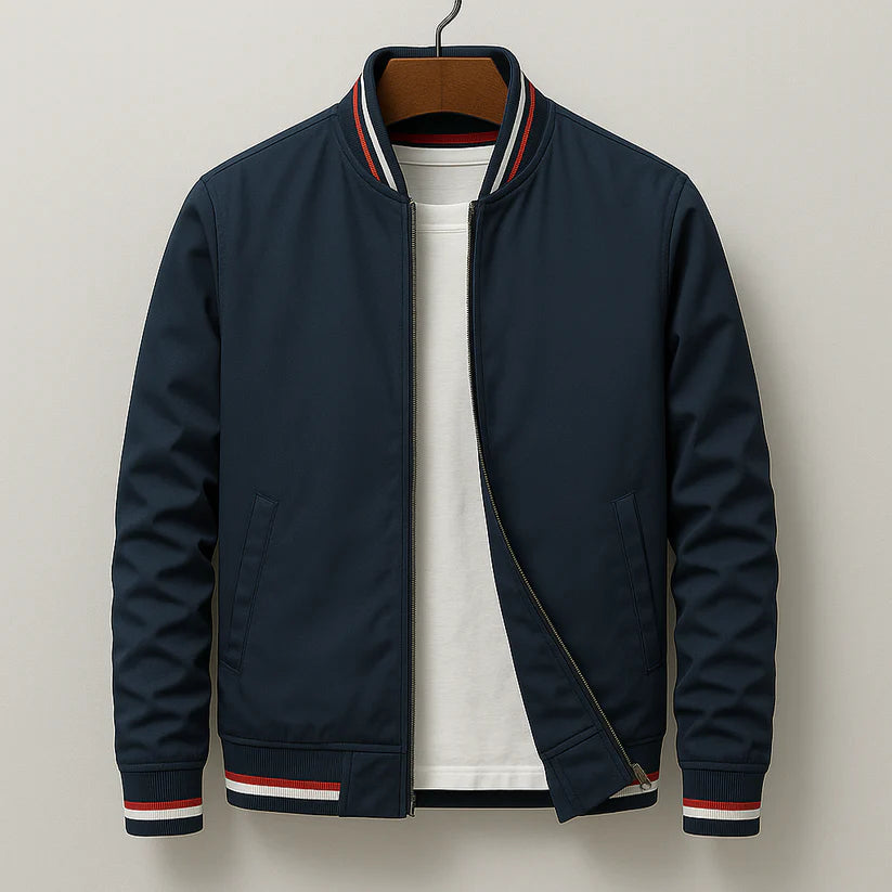 Damien | Men’s Striped Front Zip Long Sleeve Collared Jacket