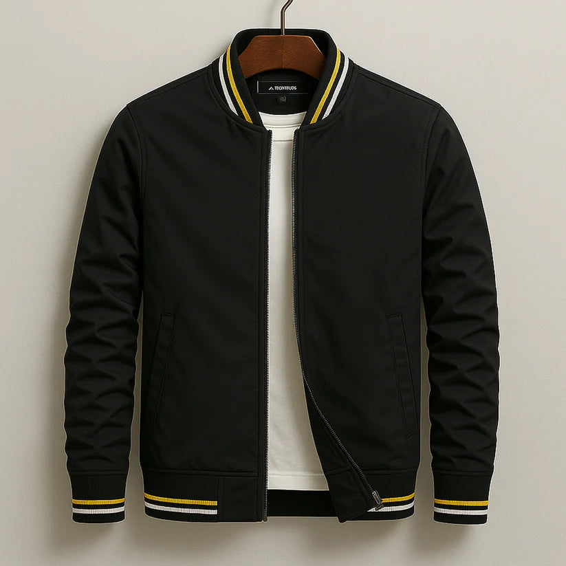 Damien | Men’s Striped Front Zip Long Sleeve Collared Jacket