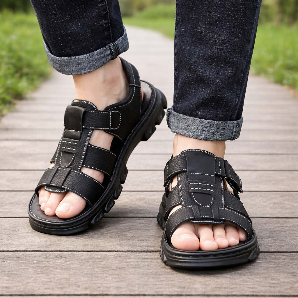 Darrius | Men's Adjustable Strap Slip On Round Toe Sandals
