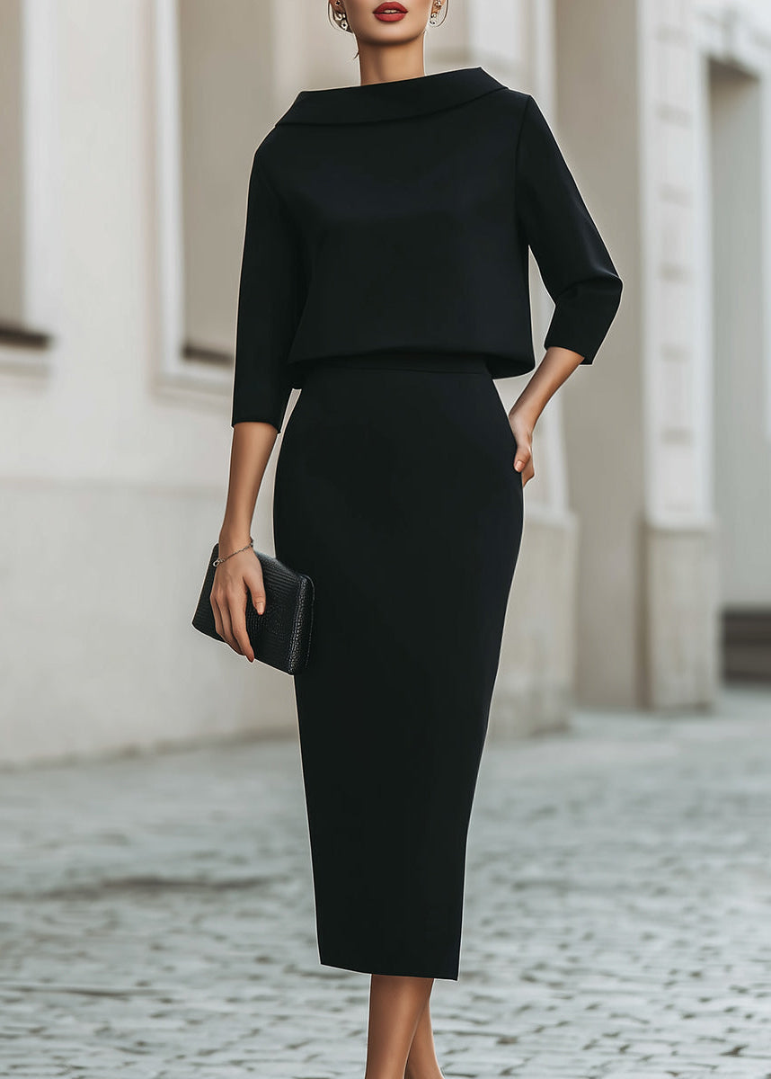 Davina | Women’s Boat Neck Blouse and Slim Midi Skirt Set