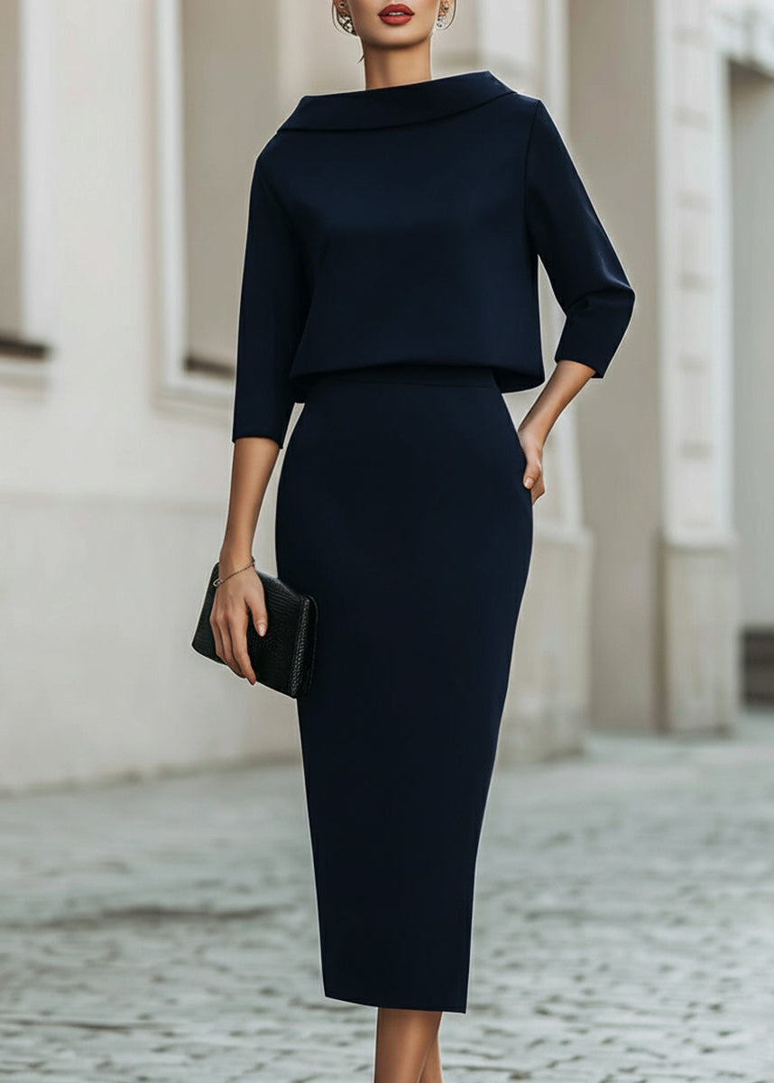 Davina | Women’s Boat Neck Blouse and Slim Midi Skirt Set
