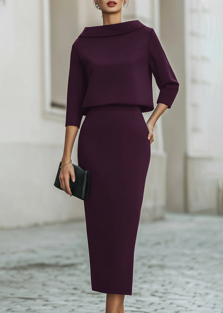 Davina | Women’s Boat Neck Blouse and Slim Midi Skirt Set