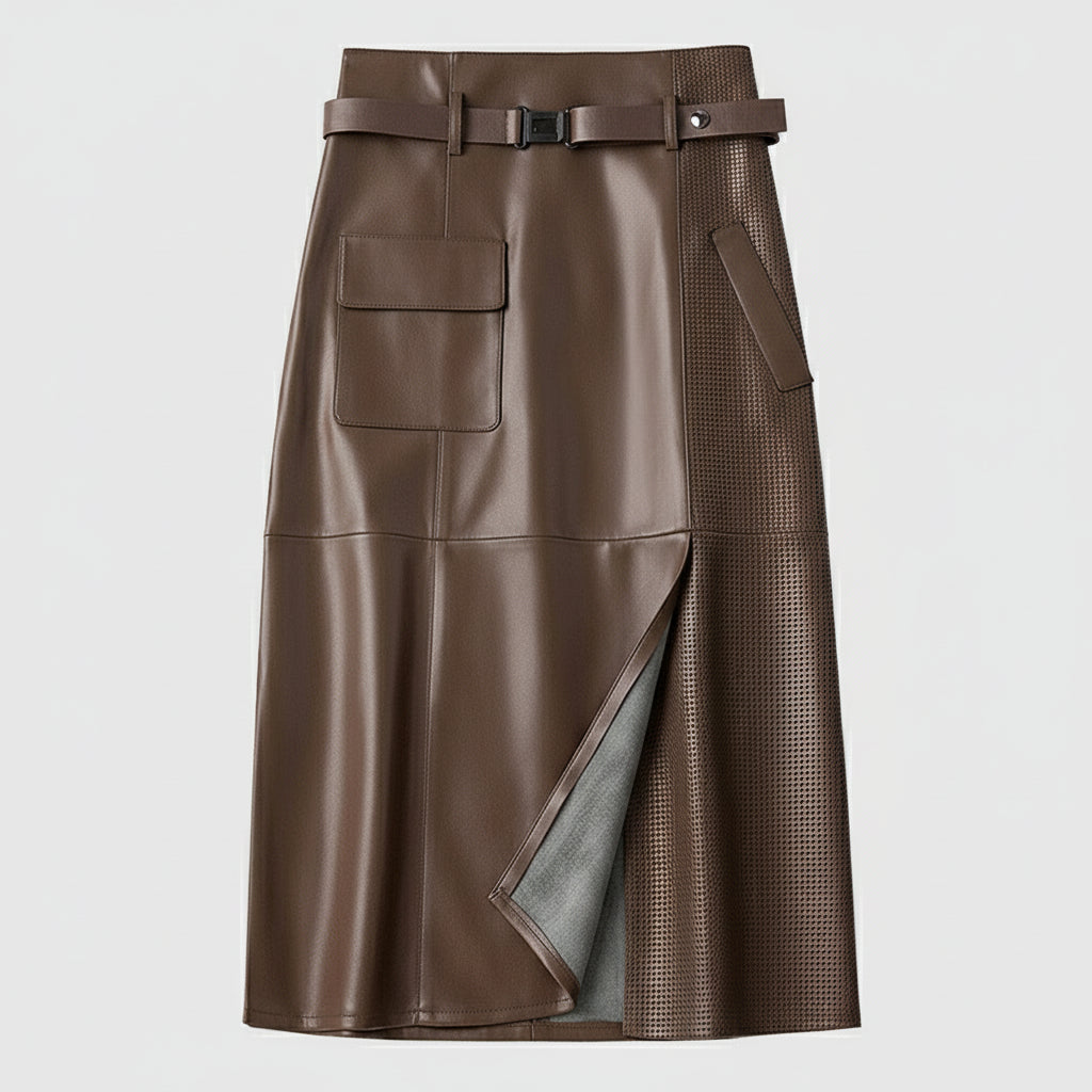 Deborah | Women’s Asymmetrical Front Slit Belted Skirt