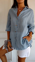 Delia | Women’s Pointed Collar Button Up Long Sleeve Shirt