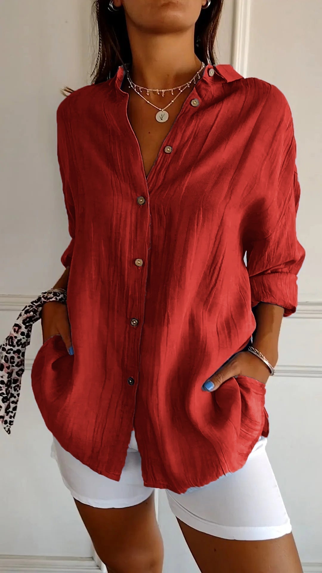 Delia | Women’s Pointed Collar Button Up Long Sleeve Shirt