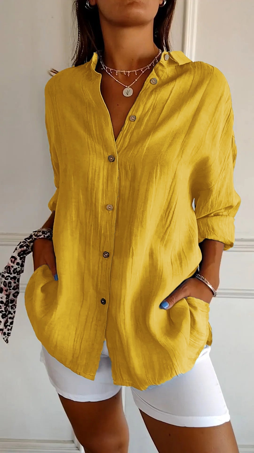 Delia | Women’s Pointed Collar Button Up Long Sleeve Shirt