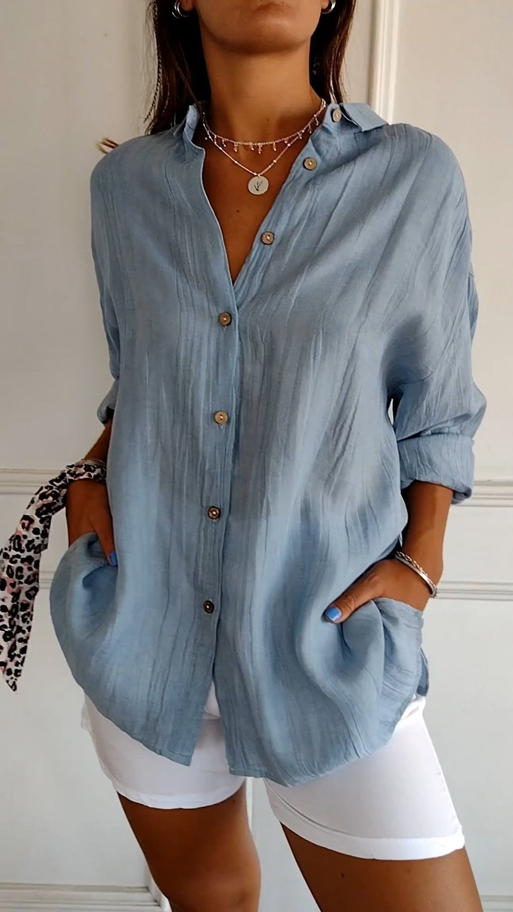 Delia | Women’s Pointed Collar Button Up Long Sleeve Shirt