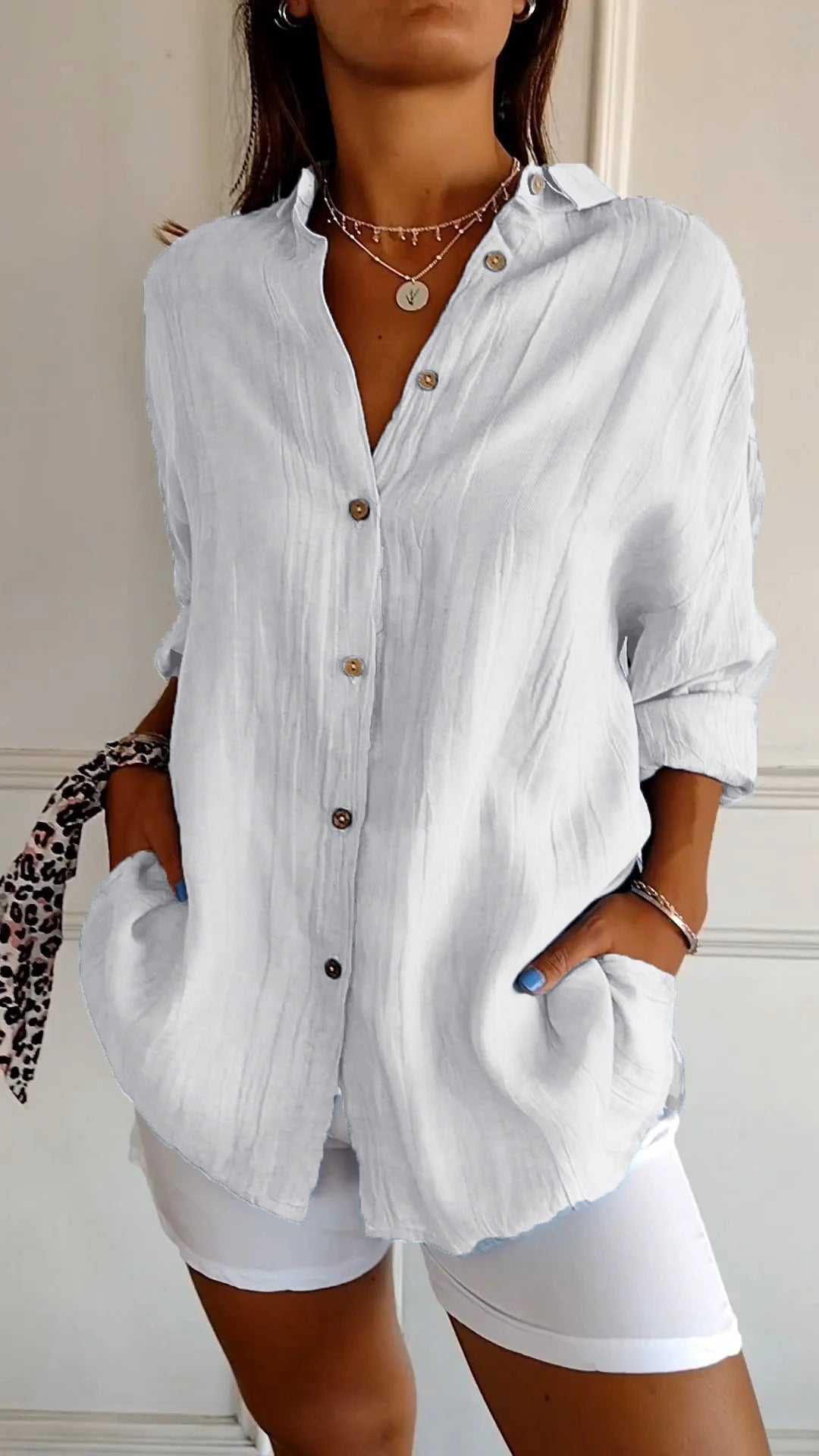 Delia | Women’s Pointed Collar Button Up Long Sleeve Shirt