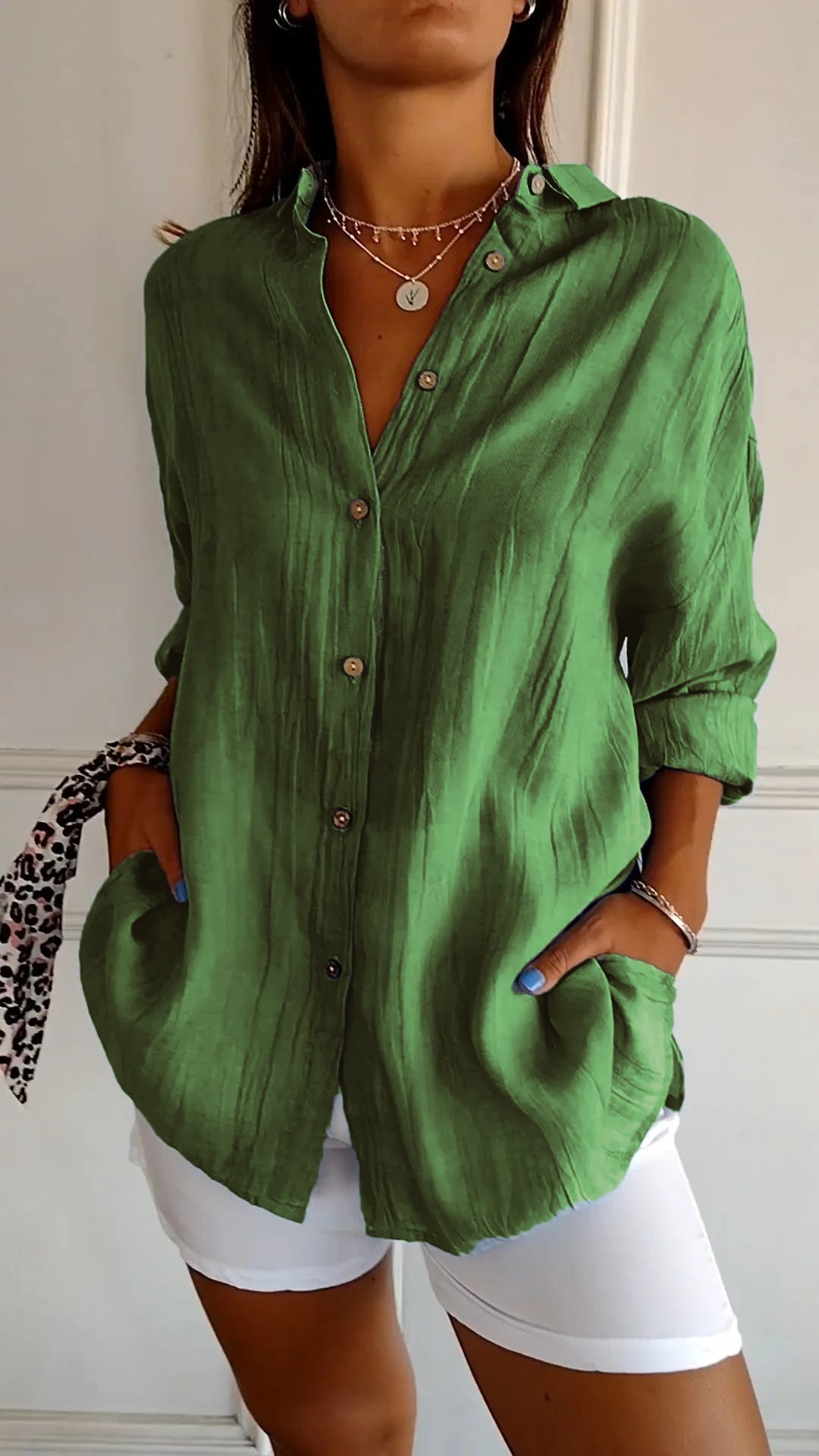 Delia | Women’s Pointed Collar Button Up Long Sleeve Shirt