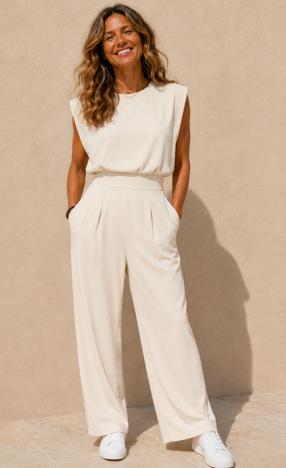 Denise | Women’s Sleeveless High Waisted Wide Leg Jumpsuit