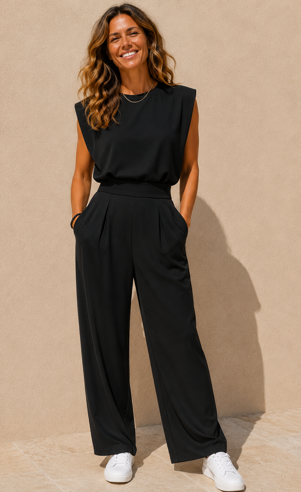 Denise | Women’s Sleeveless High Waisted Wide Leg Jumpsuit