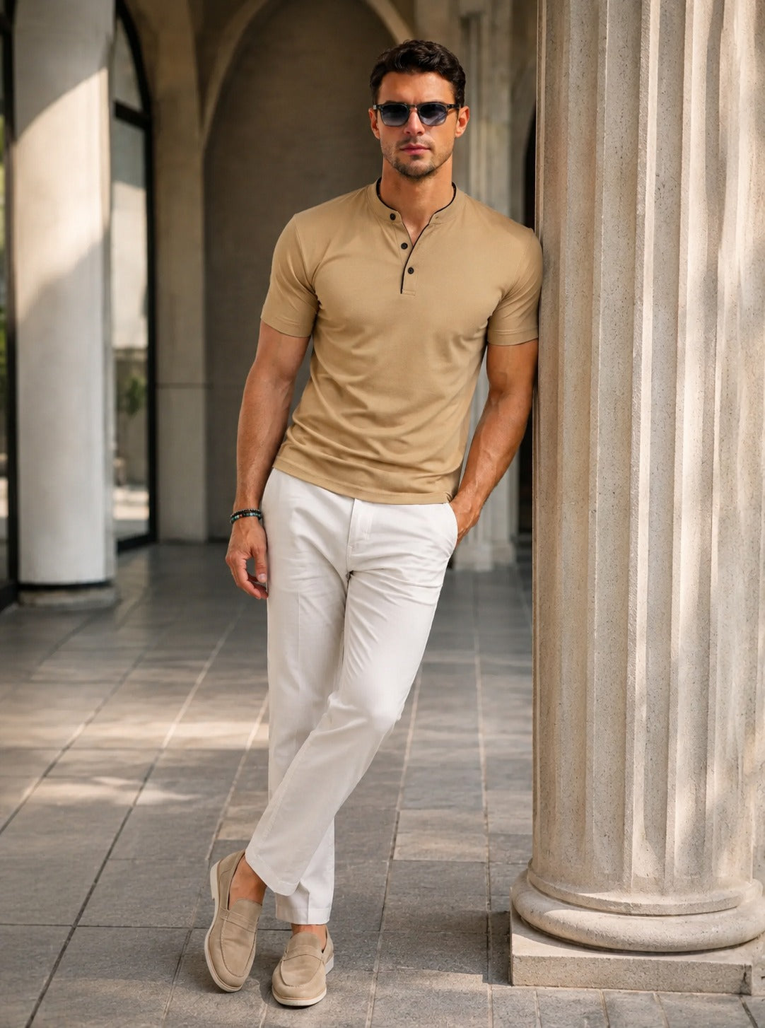Dermot | Men's Button Placket Slim Fit Short Sleeve Polo Shirt