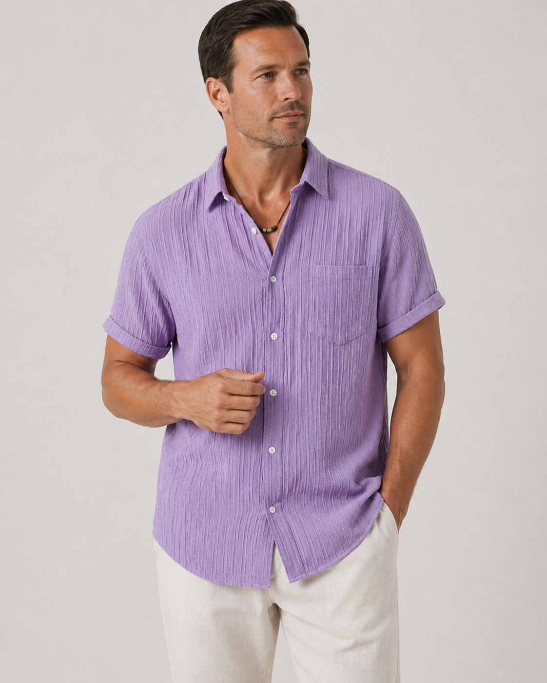 Devin | Men’s Textured Short Sleeve Striped Shirt