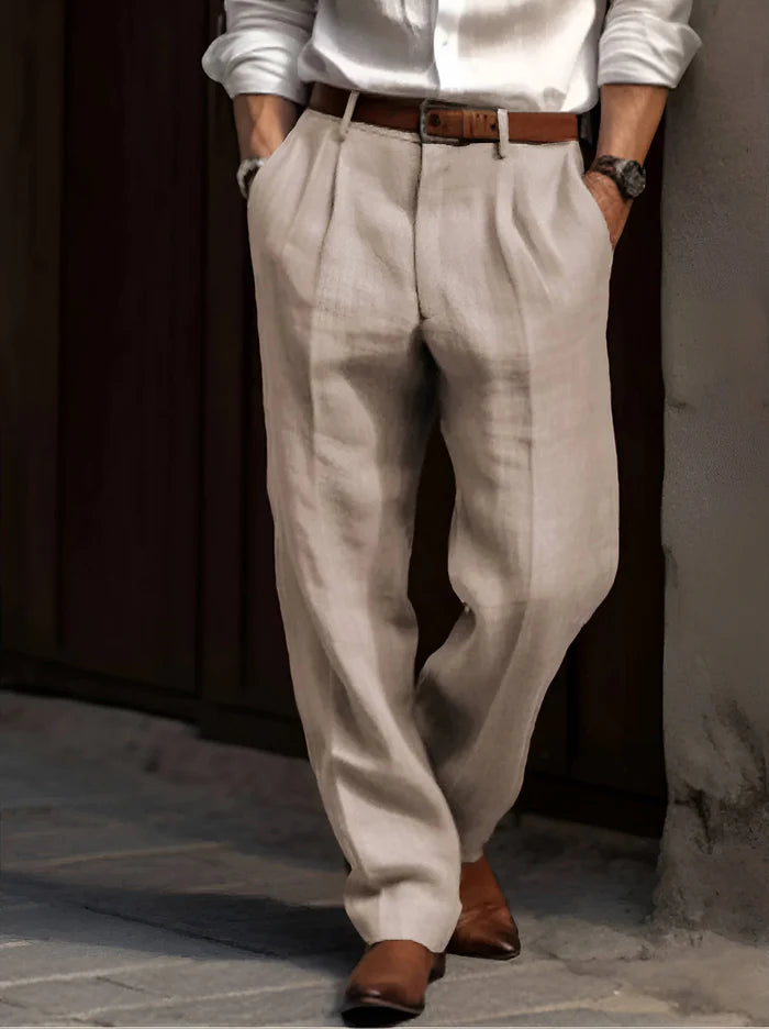 Dominic | Men's Pockets Straight Leg Front Pleat Trousers
