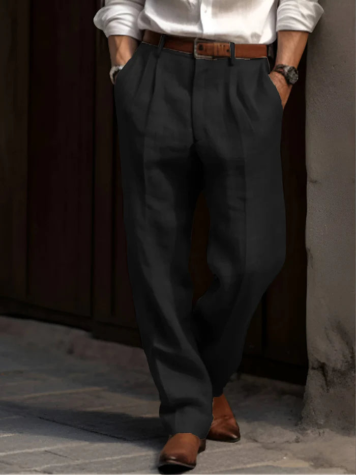 Dominic | Men's Pockets Straight Leg Front Pleat Trousers