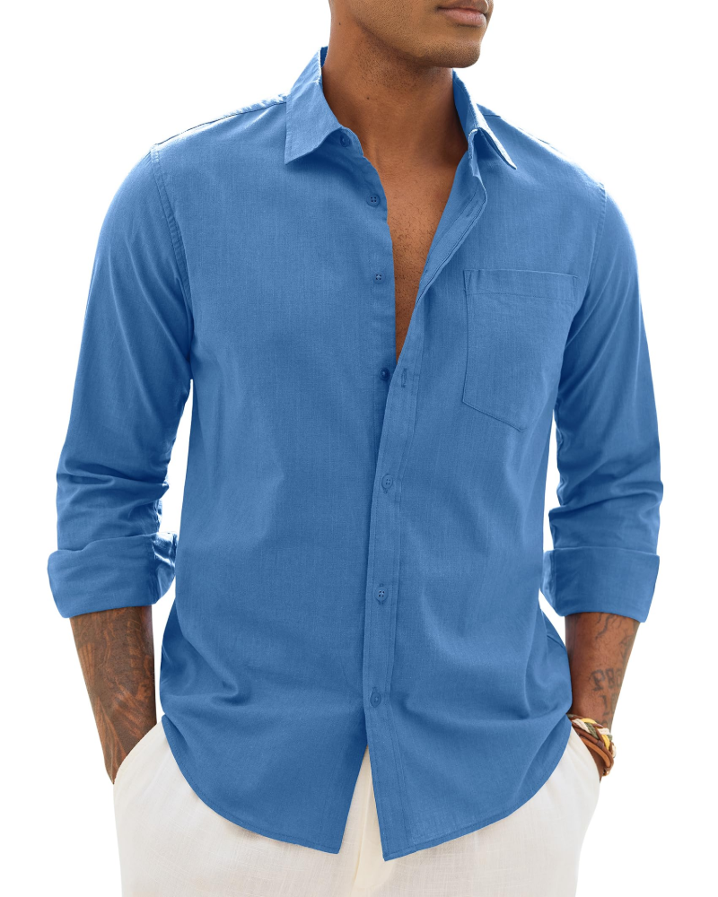 Donahue | Men's Long Sleeve Collared Chest Pocket Shirt