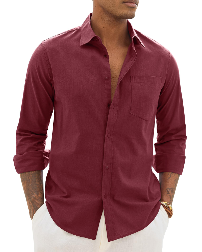 Donahue | Men's Long Sleeve Collared Chest Pocket Shirt