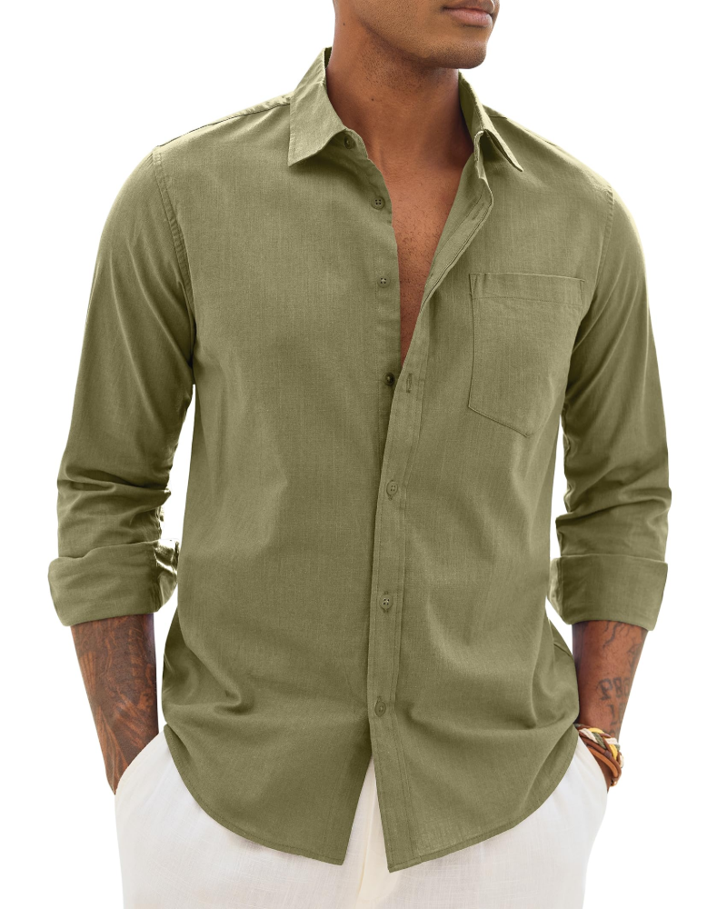 Donahue | Men's Long Sleeve Collared Chest Pocket Shirt