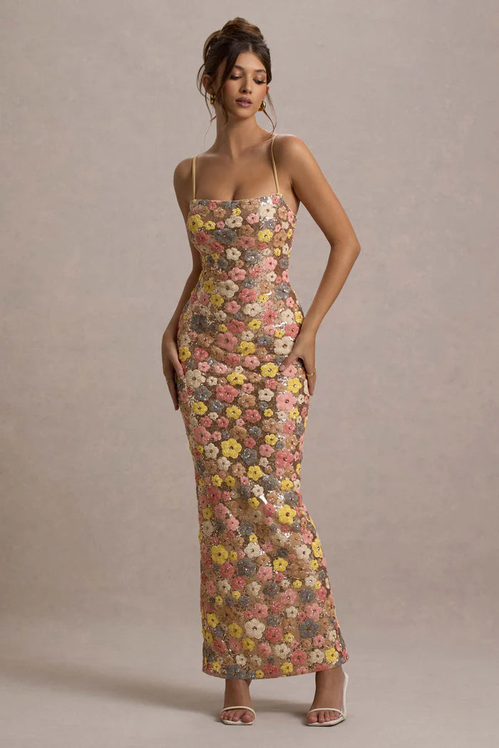 Dorothy | Women’s Floral Square Neck Wedding Guest Dress