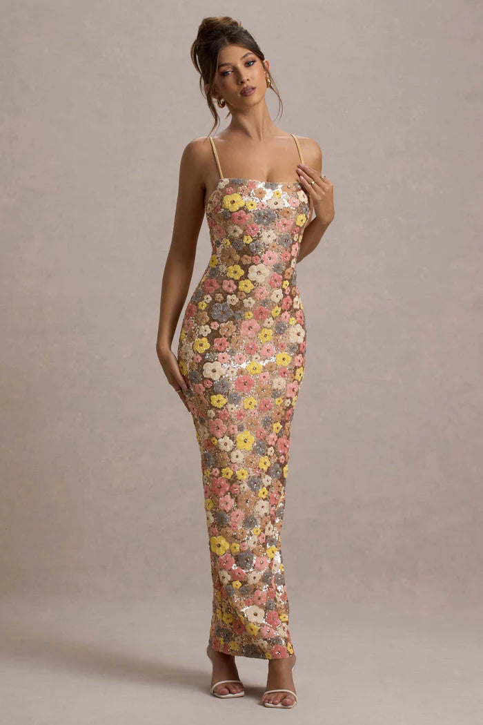 Dorothy | Women’s Floral Square Neck Wedding Guest Dress