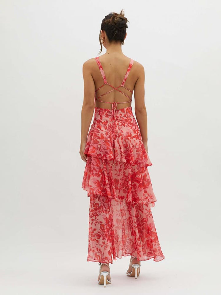 Edith | Women’s Floral Backless Flowy Ruffle Maxi Dress