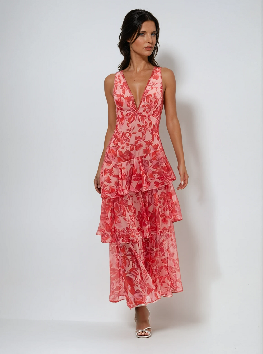 Edith | Women’s Floral Backless Flowy Ruffle Maxi Dress