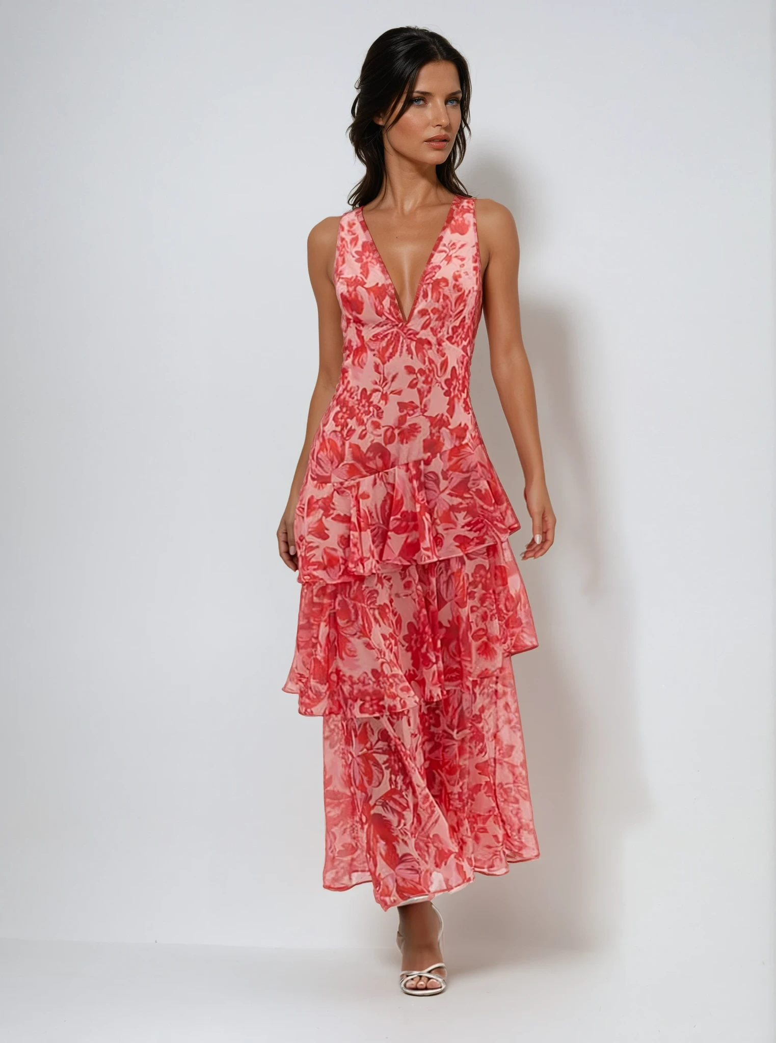 Edith | Women’s Floral Backless Flowy Ruffle Maxi Dress
