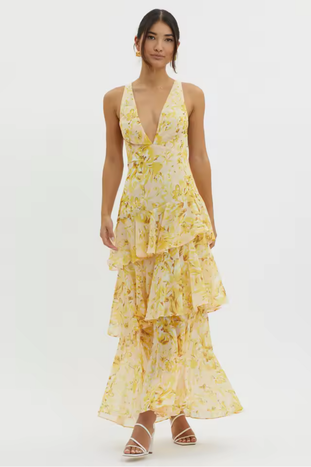 Edith | Women’s Floral Backless Flowy Ruffle Maxi Dress