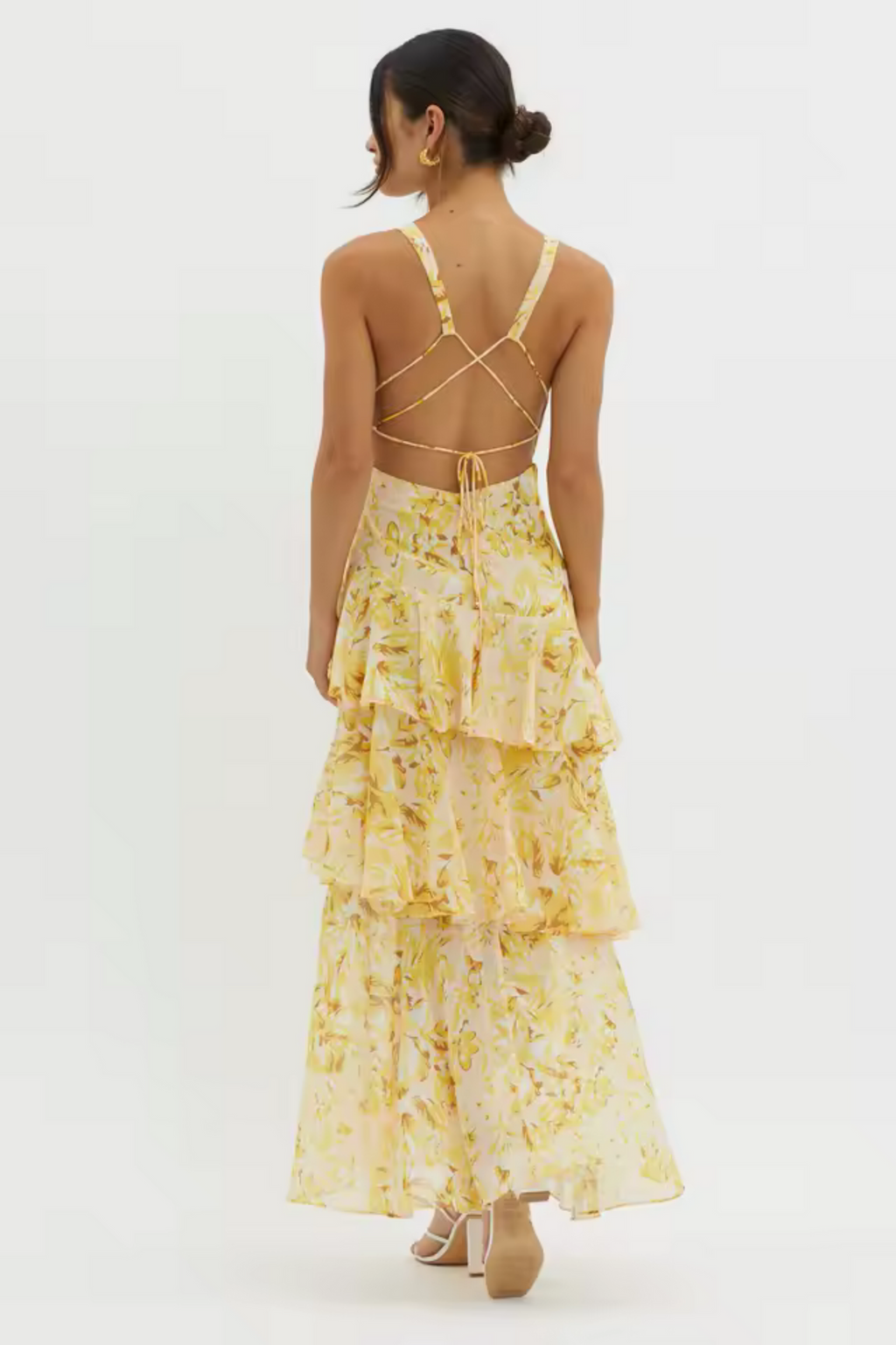 Edith | Women’s Floral Backless Flowy Ruffle Maxi Dress