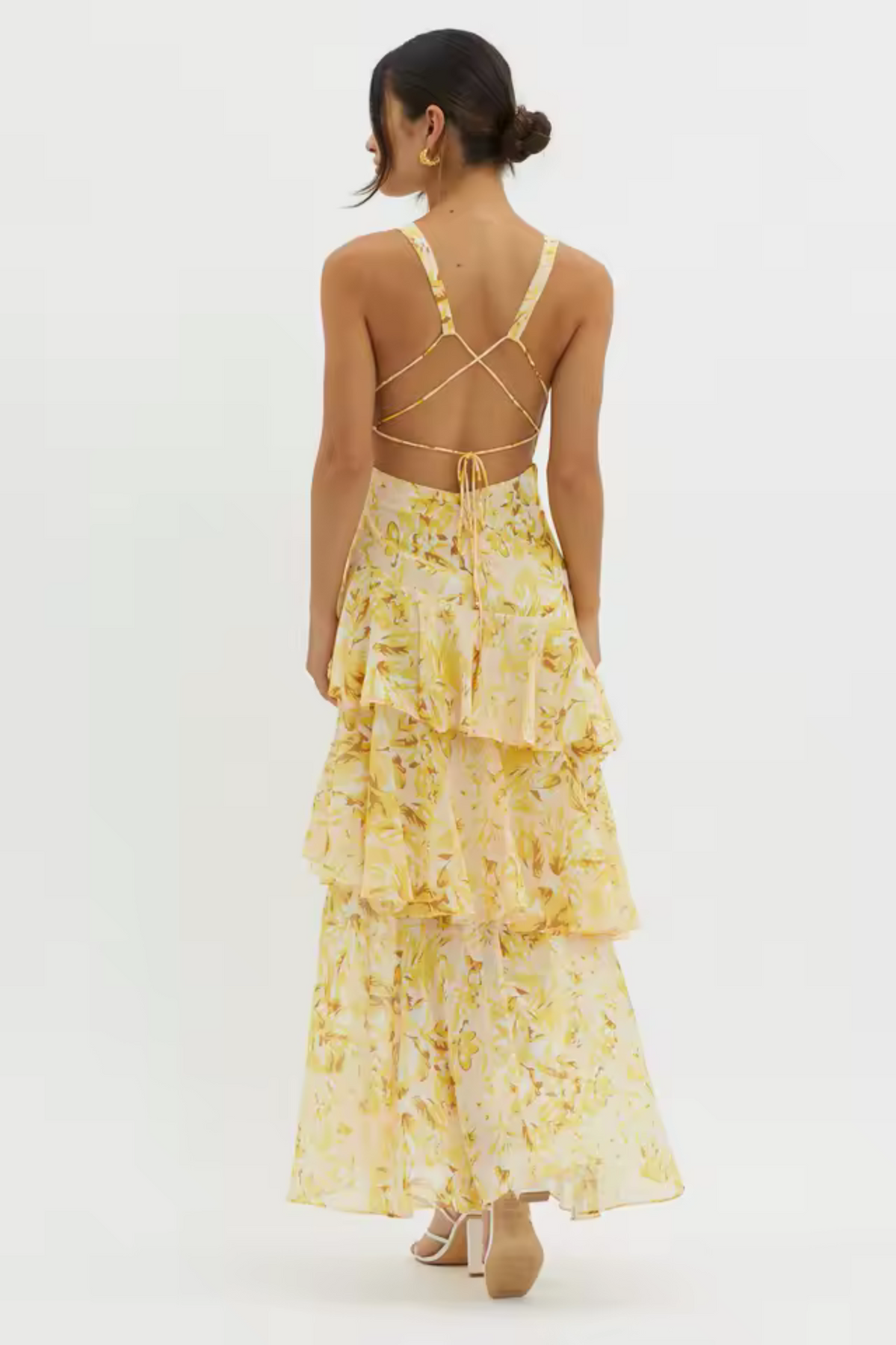 Edith | Women’s Floral Backless Flowy Ruffle Maxi Dress