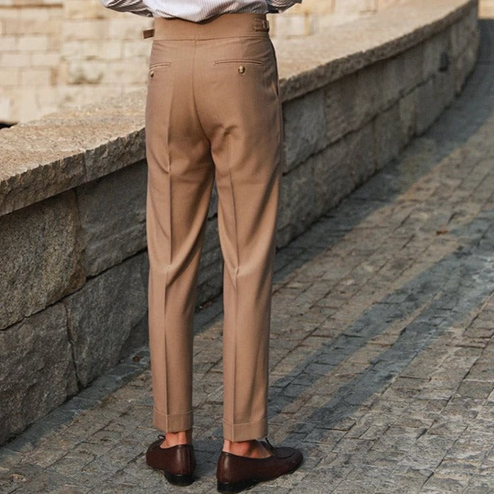 Edward | Men's High Waist Side Pleated Dress Trousers