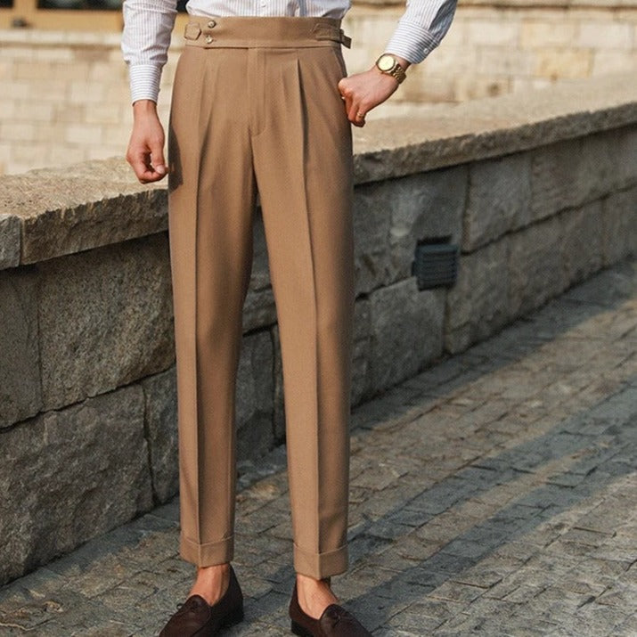 Edward | Men's High Waist Side Pleated Dress Trousers