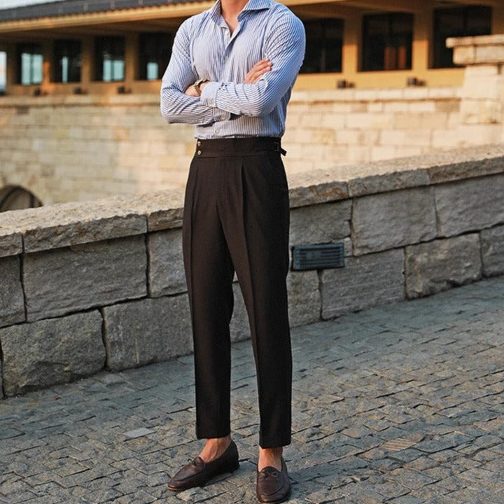 Edward | Men's High Waist Side Pleated Dress Trousers