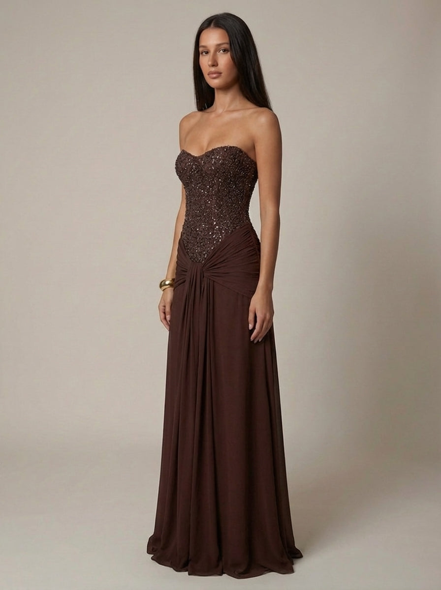 Elisa | Women’s Strapless Draped Wedding Guest Dress