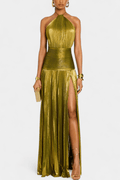 Elise | Women’s Sleeveless Halter Neck High Slit Maxi Dress