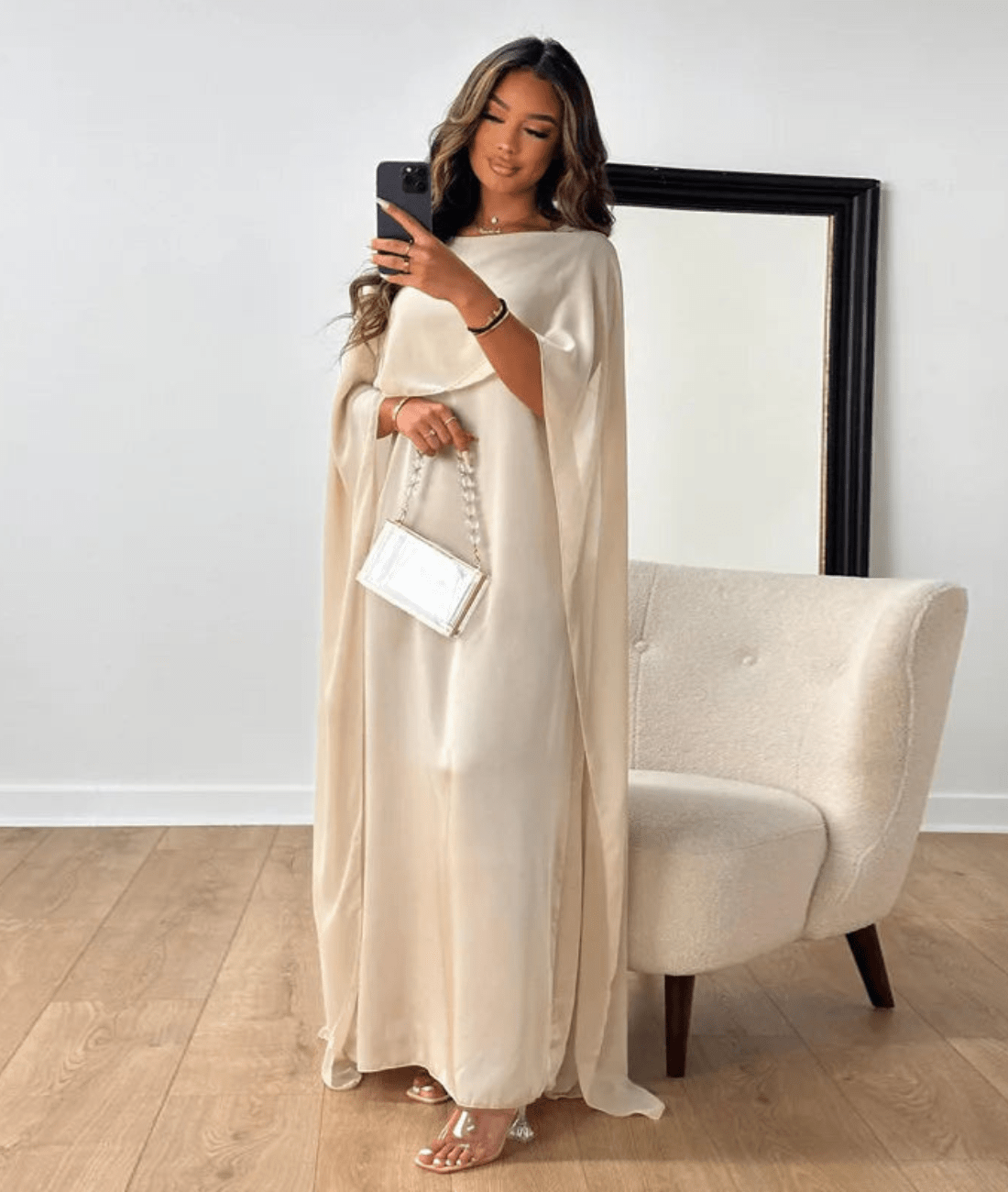 Eliza | Women’s Flowy Boat Neck Draped Wedding Guest Dress