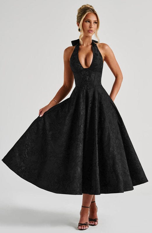 Elizabeth | Women’s Open Back Sleeveless Halter Neck Midi Dress