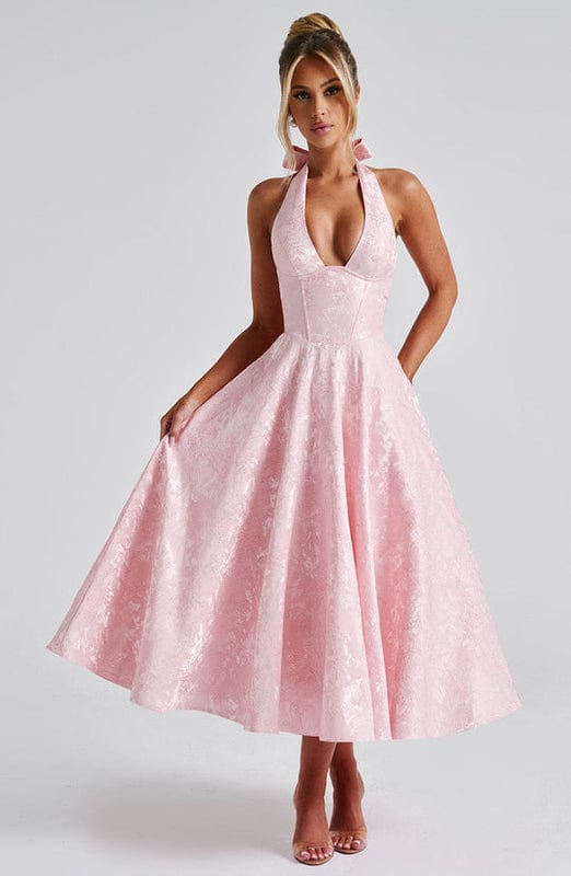Elizabeth | Women’s Open Back Sleeveless Halter Neck Midi Dress