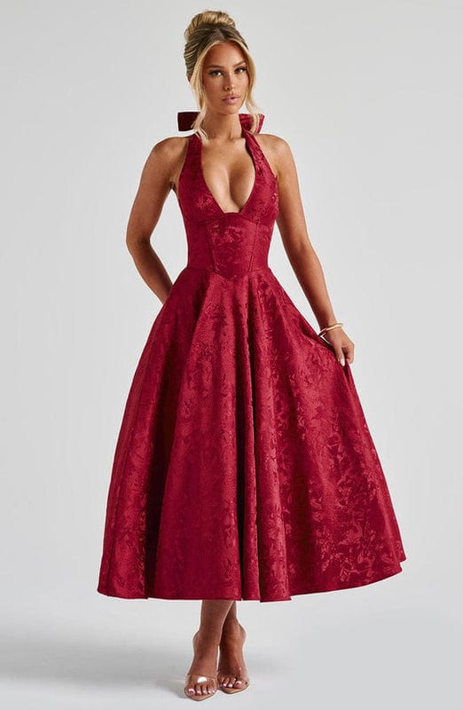 Elizabeth | Women’s Open Back Sleeveless Halter Neck Midi Dress