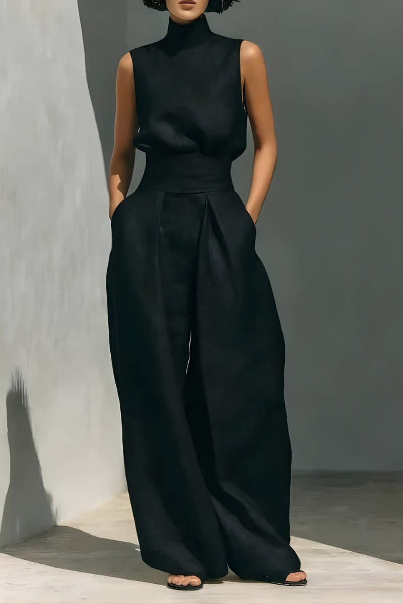 Eloise | Women’s Mock Neck High Waist Wide Leg Two Piece Set